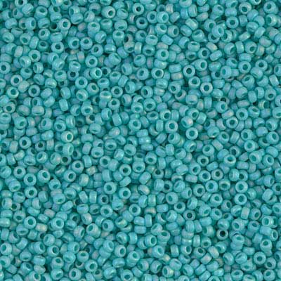 15/0 perles de rocaille Miyuki, rondes (environ 1,5 mm), couleur : Turquoise AB, opaque mat , tube d'environ 8,2 grammes 