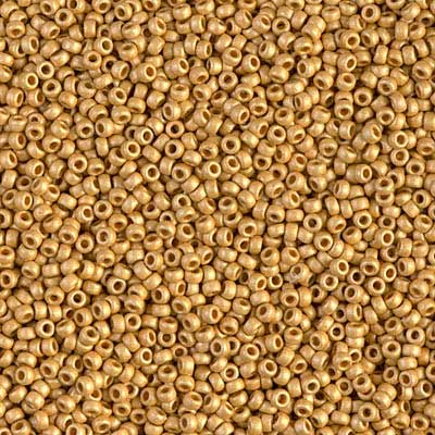 15/0 Miyuki Rocailles Perlen, Rund (ca. 1,5 mm), Farbe: Duracoat Galvanized Matte Gold, Röhrchen mit ca. 8,2 Gramm 