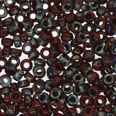15/0 Miyuki Rocailles Perlen, Rund (ca. 1,5 mm), Farbe: Picasso Opaque Red, Röhrchen mit ca. 8,2 Gramm 