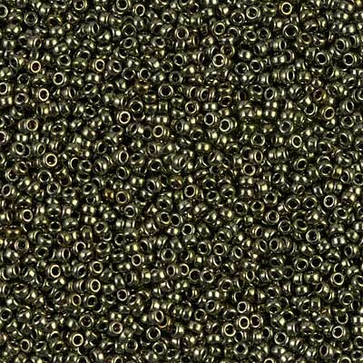 15/0 Miyuki Rocailles Perlen, Rund (ca. 1,5 mm), Farbe: Metallic Olive, Röhrchen mit ca. 8,2 Gramm 