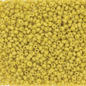 15/0 Miyuki Rocailles beads, round (approx. 1,5 mm), colour: Frost Opaque Glazed Rainbow Yellow, tube with approx. 8,2 grammes 