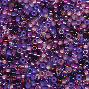 15/0 Miyuki Rocailles beads, round (approx. 1,5 mm), colour: Mix Lilacs, tube with approx. 8,2 grammes 