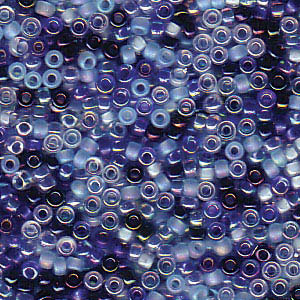 15/0 Miyuki Rocailles kralen, rond (ca. 1,5 mm), kleur: Mix Blue Tones, tube met ca. 8,2 gram. 