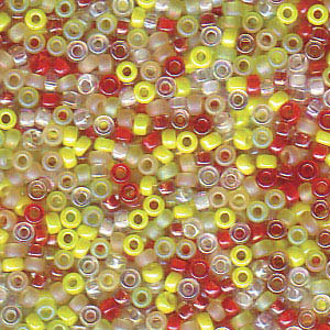 15/0 Miyuki Rocailles beads, round (approx. 1,5 mm), colour: Mix Tango , tube with approx. 8,2 grammes 