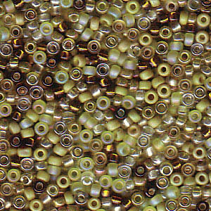 15/0 Miyuki Rocailles kralen, rond (ca. 1,5 mm), kleur: Mix Olive Medley, tube met ca. 8,2 gram. 