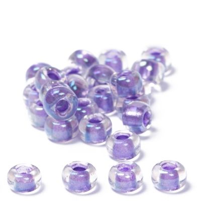 6/0 perles de rocaille Miyuki, rondes (env. 4 mm), couleur : Sparkling Purple-Lined Crystal, env. 20 gr 