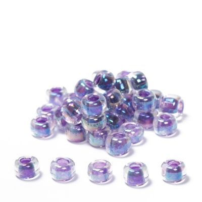 6/0 perles de rocaille Miyuki, rondes (env. 4 mm), couleur : Amethyst-Lined Crystal AB, env. 20 grammes 