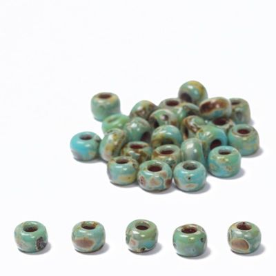 6/0 perles de rocaille Miyuki, rondes (environ 4 mm), couleur : Seafoam Green Matte Picasso, 20 gr. 