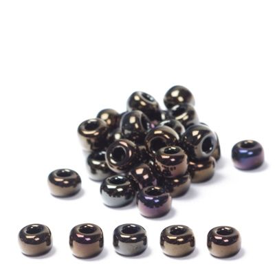 6/0 perles de rocaille Miyuki, rondes (env. 4 mm), couleur : Metallic Dark Brown, env. 20 gr 