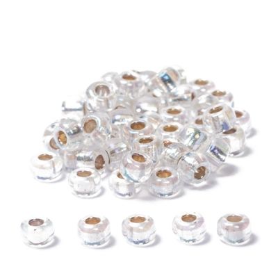 8/0 perles de rocaille Miyuki, rondes (env. 3 mm), couleur : Crystal Silver-Lined AB, env. 22 gr 