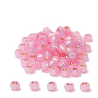 8/0 Perles de rocaille Miyuki, Rondes (env. 3 mm), Couleur : Pale Pink, Teintes, Entraînement argenté, Surface : albâtre, 22 gr. 