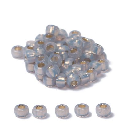 8/0 Perles de rocaille Miyuki, Rondes (env. 3 mm), Couleur : Light Dusty BlueGilt-Lined, 22 gr. 
