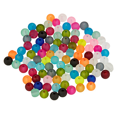 Mélange de perles de verre, boule, 4 mm, transparent mat, multicolore, 100 pièces 