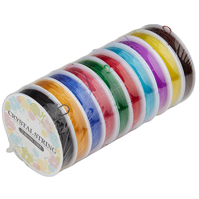 10 rolls of transparent silicone ribbon, diameter 0.8 mm, length per roll 10 metres, assorted colours 