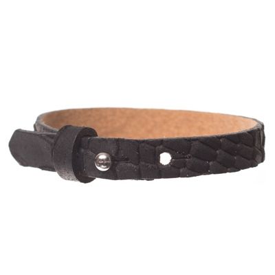 Animalprint Lizard Leather Bracelet for Slider Beads, width 10 mm, length 25 cm, black 