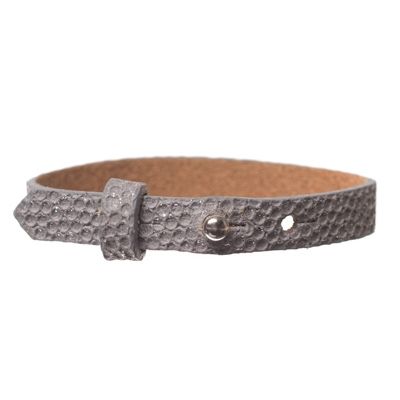 Milano Glam leather bracelet for slider beads, width 10 mm, length 25 cm, neutral grey with Metallic 
