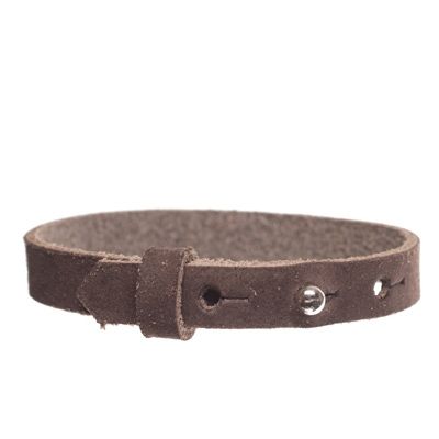 Craft leather bracelet for slider beads, width 10 mm, length 25 cm, coffee 
