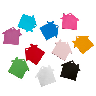 Dog tag, hanger, stempel blanco, huis, kleurenmix , 35 x 38 x 1 mm, oogje 3 mm, 10 stuks 