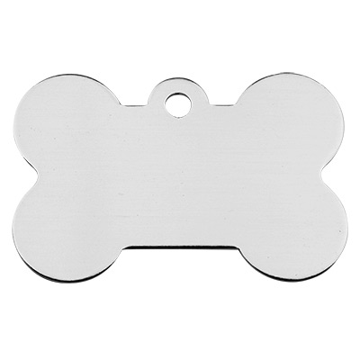Dog tag, pendant, stamp blank, bone, silver-coloured, 25 x 38 x 1 mm, eyelet 2.5 mm 