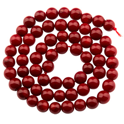 Strand of bamboo coral, ball, dyed red, approx. 6 m, length of strand approx. 39 cm 