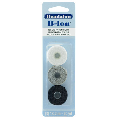 Beadalon B-Lon TEX210, cord for braiding, black, grey,white, 3 rolls 