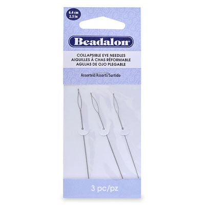 Beadalon Collapsible Eye Needel, Perlnadel, 3 Stück, Nadeldicke 0,7 mm 