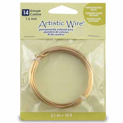 Beadalon Artistic Wire (modelling wire), 14 gauge (1.6 mm), brass-coloured, roll with 10 ft (3.1 m) 