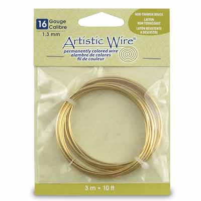 Beadalon Artistic Wire (fil à modeler), 16 Gauge (1,3 mm), couleur laiton, rouleau de 10 ft (3,1 m) 