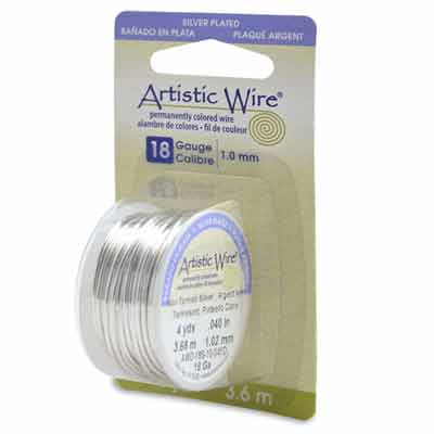 Beadalon Artistic Wire (modelling wire), 18 gauge (1.0 mm), silver-plated, roll with 4 yd (3.6 m) 