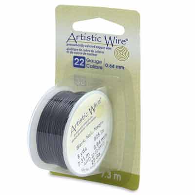 Beadalon Artistic Wire (fil à modeler), 22 Gauge (0,64 mm), couleur : noir, rouleau de 8 yd (7,3 m) 