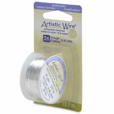 Beadalon Artistic Wire (modelling wire), 26 gauge (0.41 mm), silver-plated, roll with 15 yd (13.7 m) 