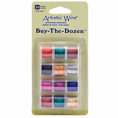 Beadalon Artistic Wire (fil à modeler), 24 Gauge (0,51 mm), Buy-The-Dozen, couleurs mélangées, 12 bobines de 5 yd (4,5 m) chacune 