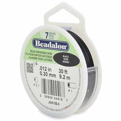 Beadalon 7 Strand Bead Stringing Wire (fil pour perles) en acier inoxydable, 0,012 in (0,30 mm), couleur : noir, 30 ft (9,2 m) 