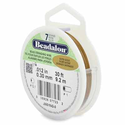 Beadalon 7 Strand Stainless Steel Bead Stringing Wire, 0.012 in (0.30 mm), Colour: Satin Gold, 30 ft (9.2 m) 