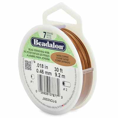 Beadalon 7 Strand Bead Stringing Wire (fil pour perles) en acier inoxydable, 0,018 in (0,46 mm), couleur : cuivre (Satin Copper), 30 ft (9,2 m) 