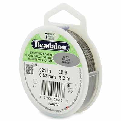 Beadalon 7 Strand Bead Stringing Wire (fil pour perles) en acier inoxydable, 0,021 in (0,53 mm), couleur : argent clair (Bright), 30 ft (9,2 m) 