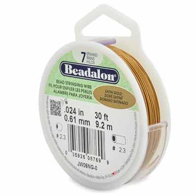 Beadalon 7 Strand Bead Stringing Wire (fil pour bijoux) en acier inoxydable, 0,024 in (0,61 mm), couleur : or satiné, 30 ft (9,2 m) 
