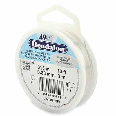 Beadalon 49 Strand Bead Stringing Wire (fil pour perles), 0,015 in (0,38 mm), couleur : argent, rouleau de 10 ft (3,1 m) 
