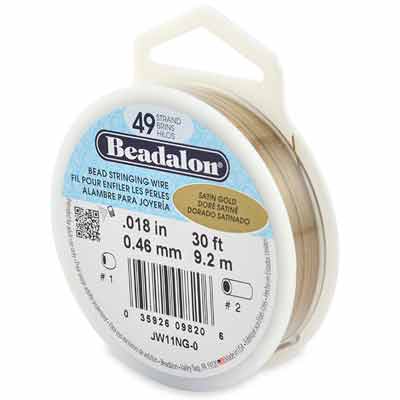 Beadalon 49 plage acier inoxydable Bead Stringing Wire (fil pour bijoux), 0,018 in (0,46 mm), couleur : or satiné, 30 ft (9,2 m) 