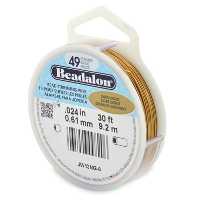 Beadalon 49 plage acier inoxydable Bead Stringing Wire (fil pour bijoux), 0,024 in (0,61 mm), couleur : or satiné, 30 ft (9,2 m) 