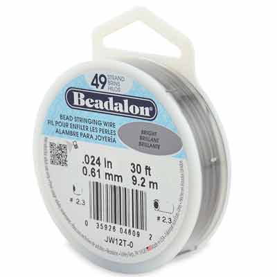 Beadalon 49 plage acier inoxydable Bead Stringing Wire (fil pour bijoux), 0,024 in (0,61 mm), couleur : argent clair (Bright), 30 ft (9,2 m) 