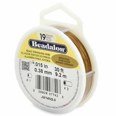 Beadalon 19 Strand Stainless Steel Bead Stringing Wire, 0.015 in (0.38 mm), Colour: Satin Gold, 30 ft (9.2 m) 
