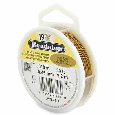 Beadalon 19 plage acier inoxydable Bead Stringing Wire (fil pour bijoux), 0,018 in (0,46 mm), couleur : or satiné, 30 ft (9,2 m) 