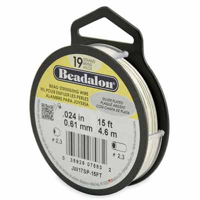 Beadalon 19 Strand Stainless Steel Bead Stringing Wire, 0.024 in (0.61 mm), silver plated, 15 ft (4.5 m) 