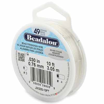 Beadalon 49 Strand Bead Stringing Wire (fil pour perles), 0,030 in (0,76 mm), couleur : argent, rouleau de 10 ft (3,1 m) 