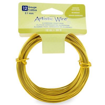 Beadalon Artistic Wire, Modelleerdraad Aluminium Craft Wire, Diameter: 2,1 mm (12 Gauge), Rond, Kleur: goud, Lengte: 12 m (39.3 ft) 