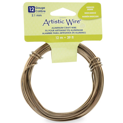 Beadalon Artistic Wire, fil à modeler Aluminum Craft Wire, diamètre : 2,1 mm (12 Gauge), rond, couleur : marron, longueur : 12 m (39.3 ft) 