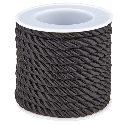 Polyester band, gedraaid, zwart, diameter 5 mm, rol van ca. 4 m 