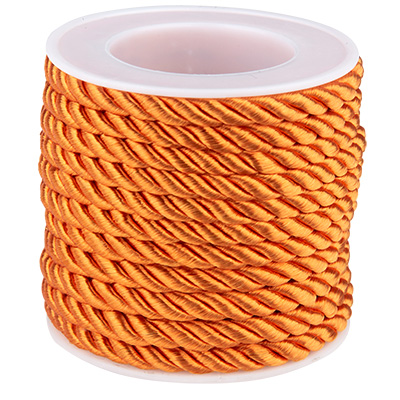 Polyester band, gedraaid, donker oranje, diameter 5 mm, rol van ca. 4 m 