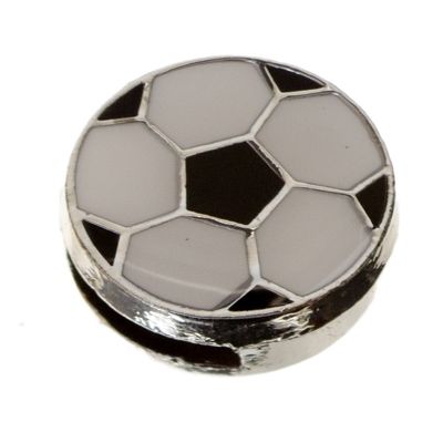 Metal bead football, 12.4 x 4.4 mm, enamelled, silver-coloured 